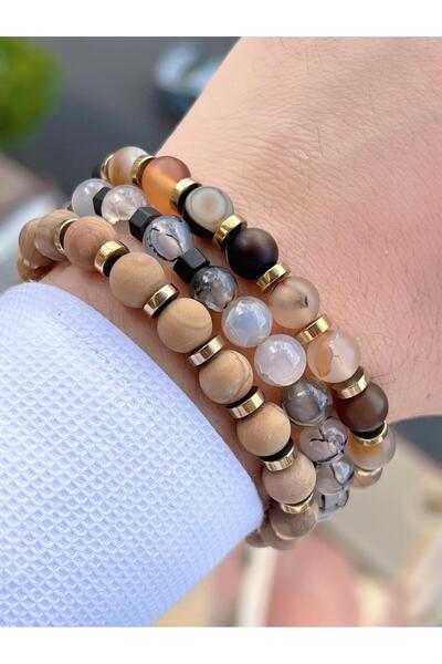 NUR SAAT سوار طاقة للجنسين من الحجر الطبيعي 3 قطع - قماش وحجر القمر BLKT.NS01