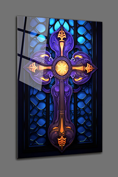 BV DEKOR HAÇ VİTRAY TEMA CAM TABLO-HAÇ HRİSTİYANLIK SİMGE  DEKORATİF CAM TABLO-DEKORATİF EV TABLO-OFİS HEDİYE