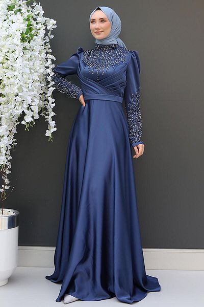 GİZ AGİYİM Indigo Feyda Hijab Evening Dress