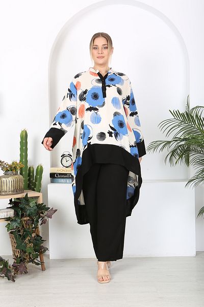 XL Modam Țesătură din viscoză - Set de tunică și pantaloni pentru femei de mărime mare