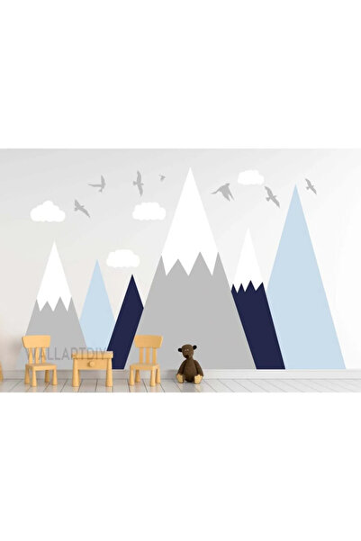 Kt Grup Boho Minimal Dağlar Bulutlar Ve Kuşlar Mega Boy Duvar Sticker Seti