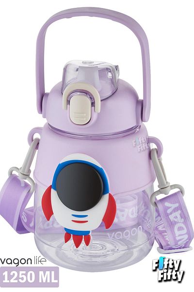 Vagonlife 1250 ML Large Size Water Bottle with Silicone Straw - with Strap and Handle, Sticker Gift - FFVGN627