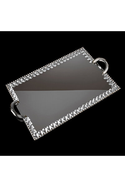 Hinora صينية خطوبة مربعة صغيرة من الكريستال الفضي - 36 × 20 سم