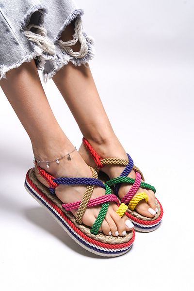 Riccon Edlivren0012101 Modell Damen Sandalen - Regenbogen Design