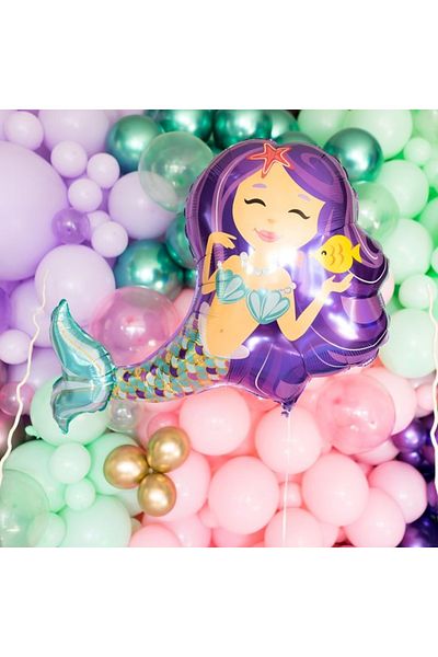 Parti Station 5 Year Old Mermaid - Mermaid Concept Balloon Set and Purple Number Birthday Party Balloon