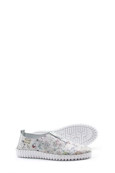 Ayakkabıhane Pantofi casual de damă din piele naturală cu model floral alb - AH 08934261211