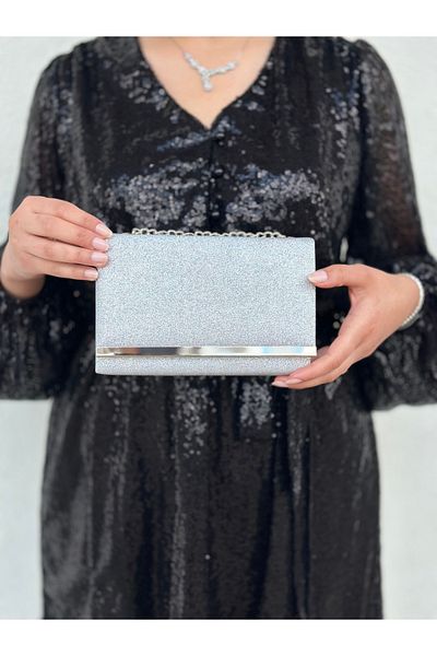 Sh Poly Βραδινό φόρεμα Clutch Clutch Τσάντα σε ασημί χρώμα