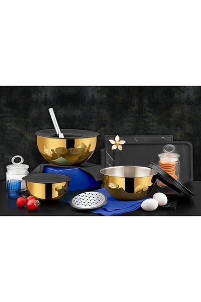 Veliday 9 Pieces Grater - 100% Titanium Gold Plated Mixing and Storage Container