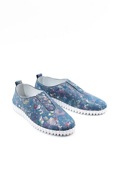 Ayakkabıhane Pantofi de damă din piele naturală din denim cu modele florale - Casual AH 08934261211