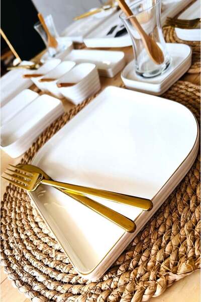 CASA DE BELLA 6 Pieces Porcelain Square Breakfast Plate with Gold Stripe