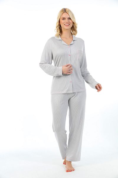 Etoile Set de pijamale de damă din bambus, cu mânecă lungă, cu nasturi