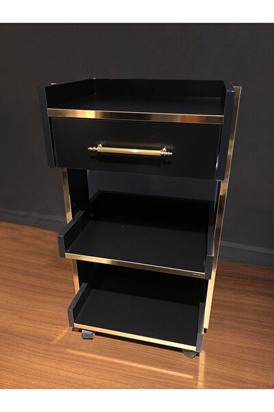 BYARZUDESIGN ÇEKMECELİ ETEJER GOLD SİYAH TEKERLEKLİ