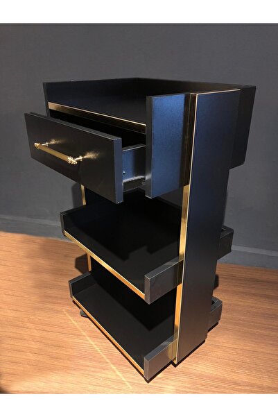 BYARZUDESIGN ÇEKMECELİ ETEJER GOLD SİYAH TEKERLEKLİ