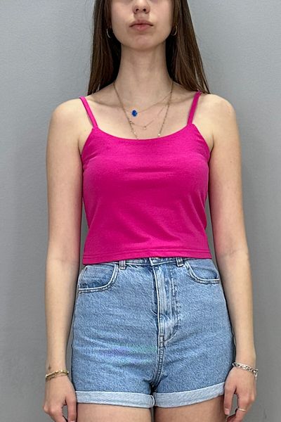 Tam Moda Φούξια Γυναικεία Crop Μπλούζα - Λεπτές τιράντες