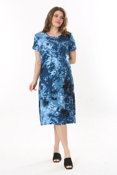 Madwilo Navy Blue Stretchy Viscose - Γυναικείο φόρεμα με σχέδιο Tie Dye