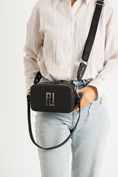 Just Polo Kadın Siyah Çapraz Askılı 2 Bölmeli Kutu Mini Omuz Ve El Çantası PB...