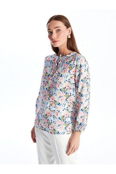 LC Waikiki Long Sleeve Floral Tie Collar Women's Blouse