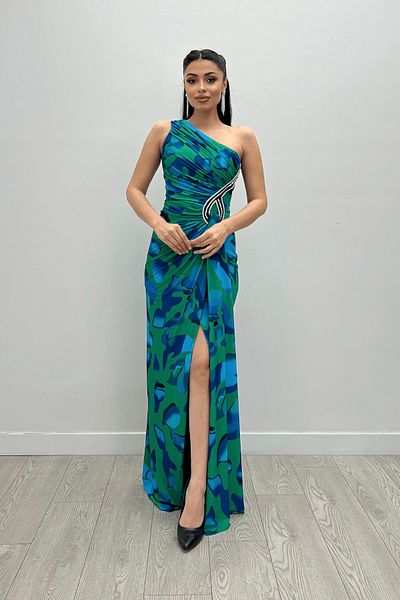 giyimmasalı Green Draped Jersey Fish Dress - Stone Detailed