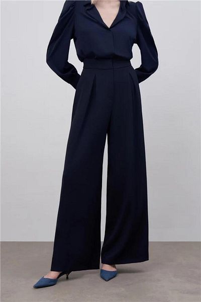 Sateen Γυναικείο παντελόνι Navy Blue 1443-5021 - Φαρδύ πόδι