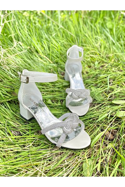 NS Little Stylish Girl's Evening Dress Heeled Shoes - Thick Twist and Stone Detailed