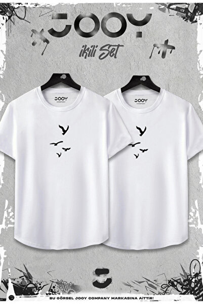 Jooy Company Set de 2 tricouri albe cu design de pasăre zburătoare