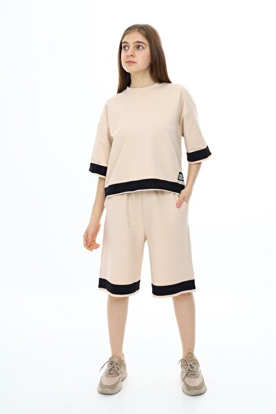 Joui Co Girl's Oversize 100% Cotton Half Sleeve Shorts Top and Bottom Tracksuit Set