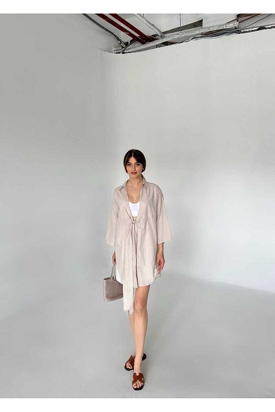 AÈC PRIVÈ New Season 100% Cotton Breathable Linen Kimono Shirt - Tie-Up 7777