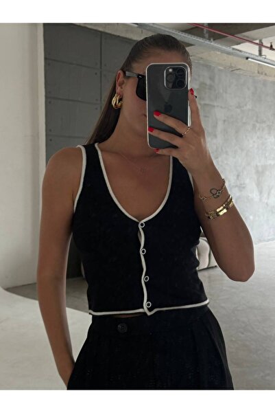 POİSE Color Striped Crop Knitwear Vest