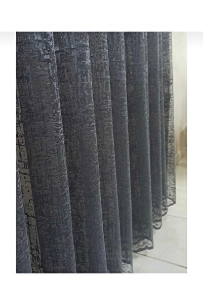 ERNGlobal Ütü İstemeyen Örme Gri Şantuk Desenli Tül Perde 1x3 Sık Pileli