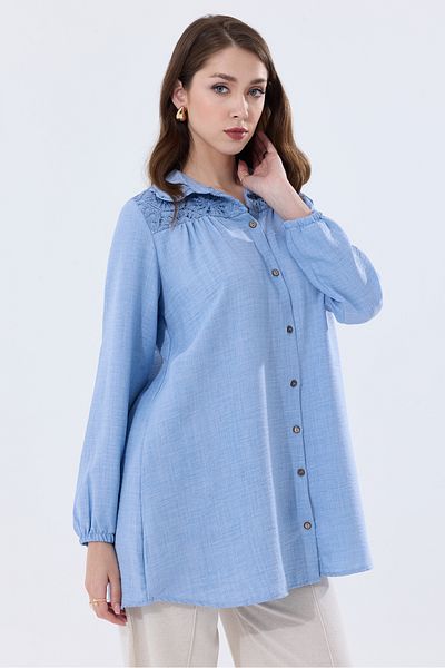 MD trend Tunica oversize din in - Cămașă de damă, cu dantelă