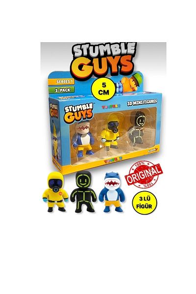 Giochi Presiozi مجموعة شخصيات صغيرة ثلاثية الأبعاد من سلسلة Stumble Guys مكونة من 3 قطع - Megalodon Hazmat NBC Glowman 5 سم