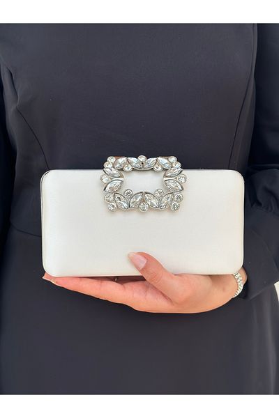 Sh Poly Βραδινό φόρεμα με σατέν κάλυμμα Mother of Pearl Chain Shoulder Bag - με λεπτομέρεια αξεσουάρ