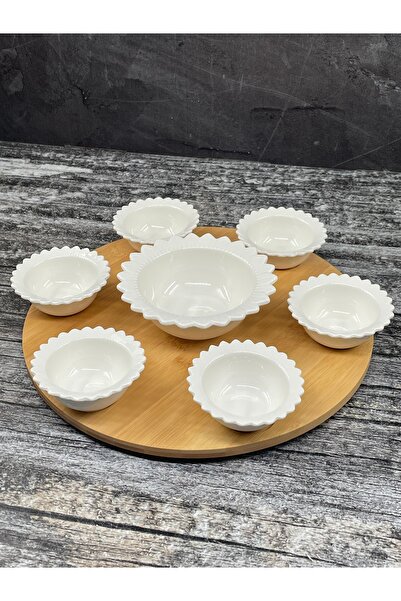 YzHome وعاء تقديم دوار من الخيزران والبورسلين مكون من 8 قطع - طبق