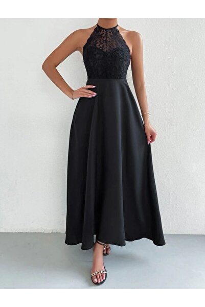 Styling Park Dantel Detaylı Sırt Dekolteli Şık Uzun  Abiye Elbise
