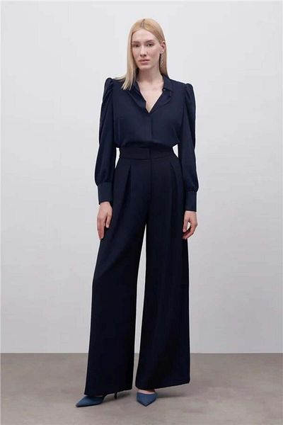 Sateen Γυναικείο παντελόνι Navy Blue 1443-5021 - Φαρδύ πόδι