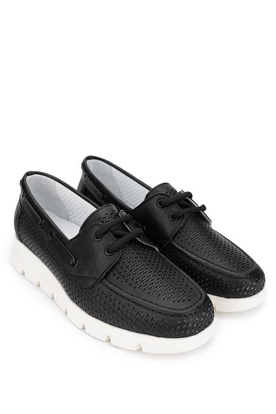 Tamer Tanca Black Leather Straw Women's Casual Shoes