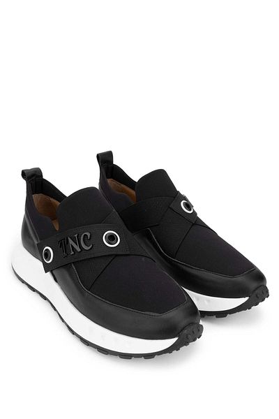 Tamer Tanca Black Leather Straw Women's Sneakers - Sports Shoes