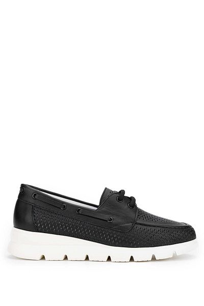 Tamer Tanca Black Leather Straw Women's Casual Shoes