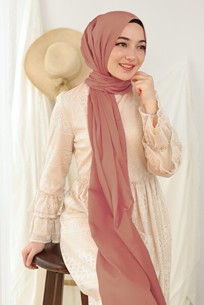 isometric Rose Pink Evening Dress Janjan Shiny Satin Textured Hijab Evening Dress Pink Chiffon Shawl