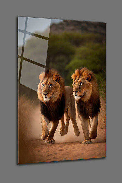 BV DEKOR ΓΥΑΛΙΝΗ ΖΩΓΡΑΦΙΚΗ ΜΕ ΘΕΜΑ ΤΑ ΛΙΟΝΤΑΡΙΑ ΠΟΡΕΩΝΤΑΣ-ΔΙΑΚΟΣΜΗΤΙΚΗ ΓΥΑΛΙΝ...