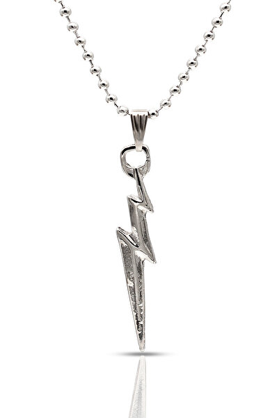 kolbi Şimşek Figür Yıldırım Kolye - Gümüş Renk Top Zincirli