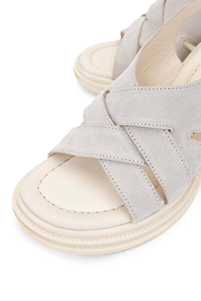 Tamer Tanca Beige Suede Heeled Women's Sandals - Genuine Leather