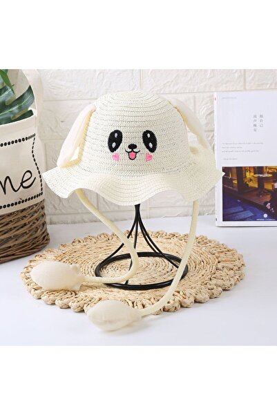 nacar çarşı Παιδικό ψάθινο καπέλο σε κρεμ χρώμα - με κινούμενα και περιστρεφό...