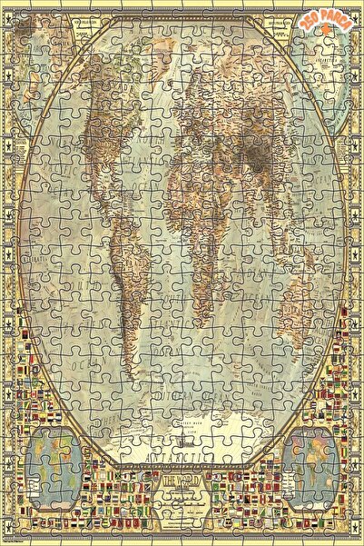 Teona Ahşap Dünya Haritası Dekoratif Çift Katlı Çerçeveli Asılabilir Ahşap Puzzle 250 PARÇA 30X30
