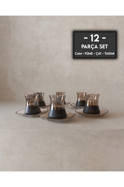 gkzglass home dekor Smoked Optim 12 Piece Glass Tea Set