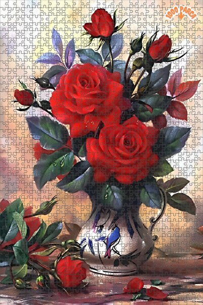 Teona Ahşap Kırmızı Gül Vazosu Dekoratif Çift Katlı Çerçeveli Asılabilir Ahşa...