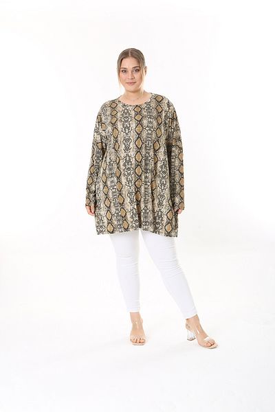 XL Modam Long Sleeve Snake Patterned Lycra Women's Tunik
