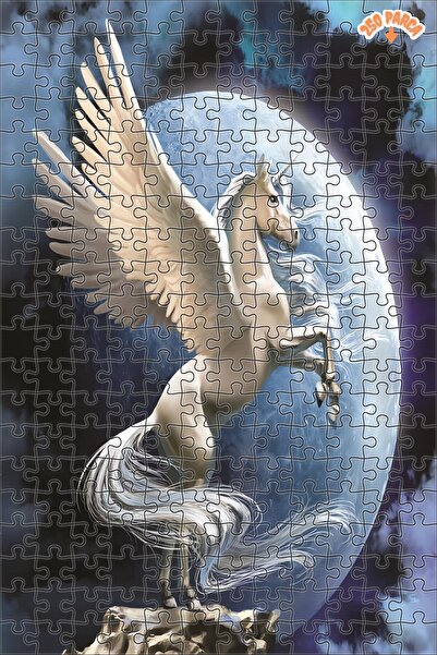 Teona Ahşap Pegasus Ve Ay Dekoratif Çift Katlı Çerçeveli Asılabilir Ahşap Puz...