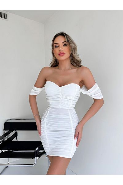 ESRAHELVACI Short White Gathered Dress