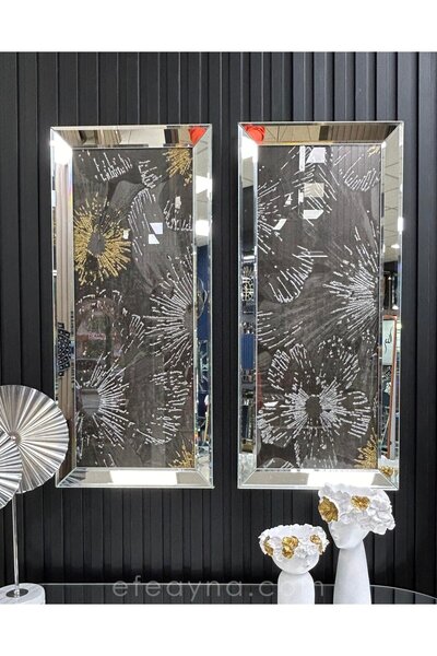 Efe Ayna YONCA-GÜMÜŞ AYNA TABLO SETİ-30x70cm (30x70 x 2 adet tablo)